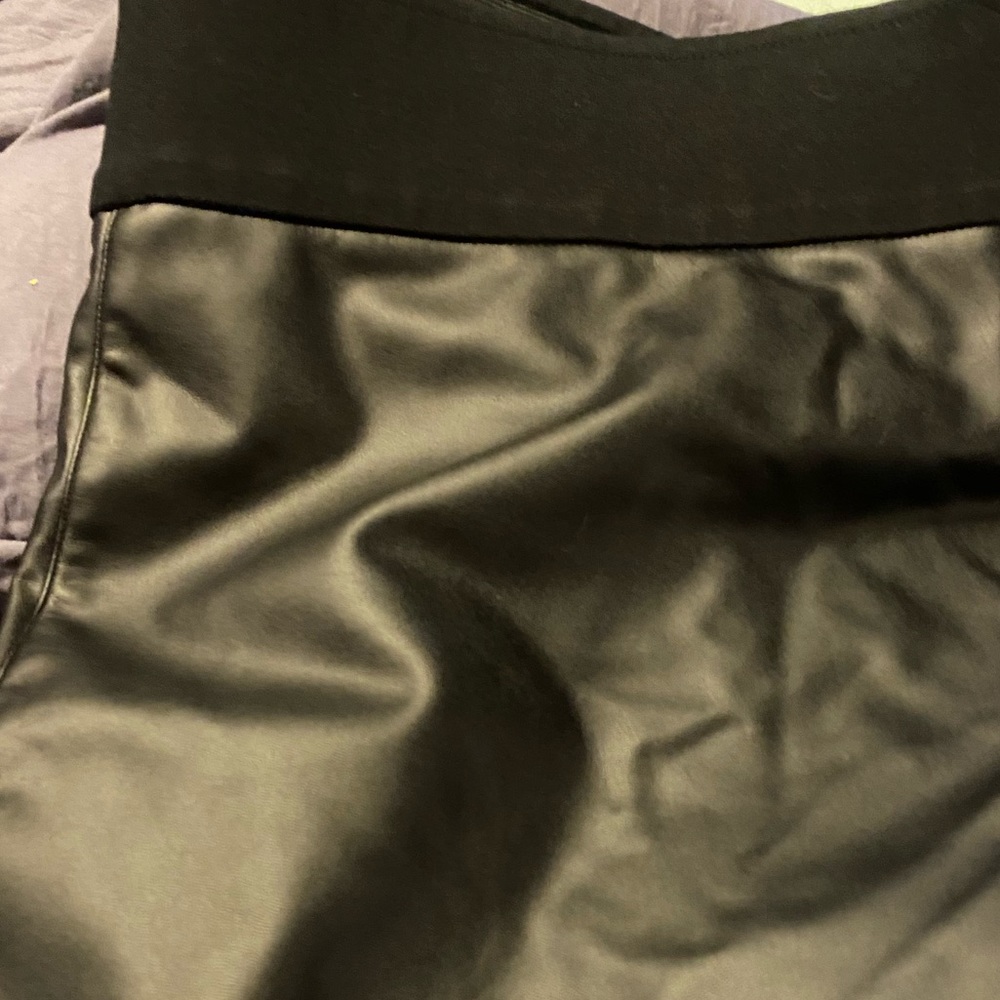 Plus size Faux leather front/stretch black pants